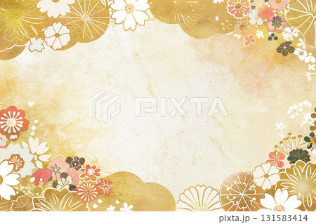 和風の金色背景と花の装飾デザインのイラスト素材 [131583414] - PIXTA