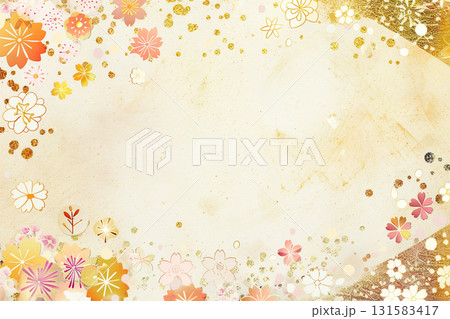 和風の金色背景と花の装飾デザインのイラスト素材 [131583417] - PIXTA