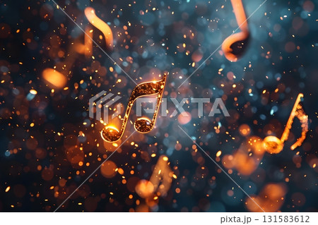 Floating Music Notes and Digital Sound Particles 131583612