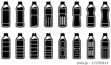 ペットボトルのアイコンセット(様々な形のプラスチックボトルのベクターイラスト) ペットボトルのアイコンセット(様々な形のプラスチックボトルのベクターイラスト) 131583614