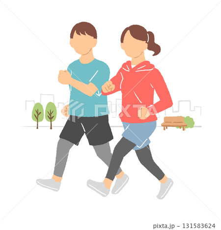 ジョギングをしている男女のイラスト 131583624