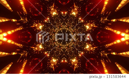金と赤の光が織りなすシンメトリーな祝祭カレイドスコープ背景 131583644