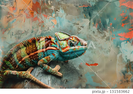 Camouflaged Lizard on Abstract Painted Texture 131583662