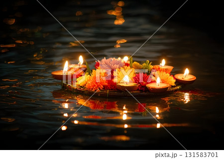 Serene Festival Moment with Floral Candle Arrangement 131583701