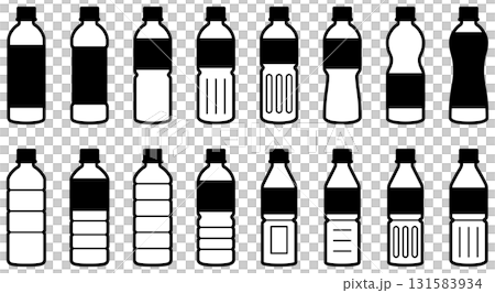 ペットボトルのアイコンセット(様々な形のプラスチックボトルのベクターイラスト) ペットボトルのアイコンセット(様々な形のプラスチックボトルのベクターイラスト) 131583934