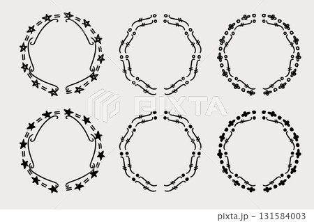 Hand Drawn Doodle Circle Border Line Set Vintage for Wedding Invitation and Decoration.Vector Illustration 131584003
