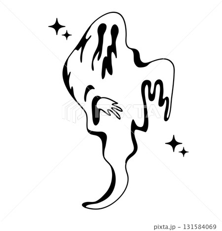 Hand Drawn Doodle Melting Ghost Line Art. Spooky Halloween Spirit Vector Illustration. 131584069