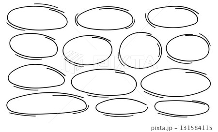Hand drawn doodle line art ellipse collection with abstract oval and rounded scribbles. Vector illustration. 131584115