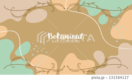 Hand drawn bohemian botanical background banner with lines, floral elements, and abstract stone shapes in brown and neutral colors. Hand drawn bohemian botanical background banner with lines, floral elements, and abstract stone shapes in brown and neutral colors. 131584117