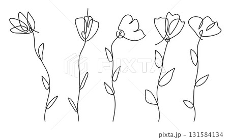 Single line art flowers vector illustration.One continuous line art flowers collection. 131584134