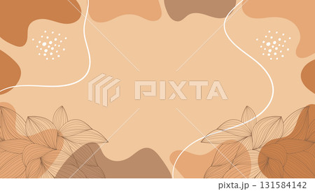 Botanical Banner Brown Background with Abstract Shapes and Line Art Flowers Contemporary Style.Vector illustration Botanical Banner Brown Background with Abstract Shapes and Line Art Flowers Contemporary Style.Vector illustration 131584142