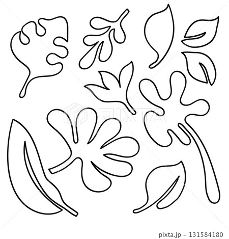 Leaves Set Outline Summer Elements.Abstract Botanical Organic Shape Line Art Vector Collection. 131584180