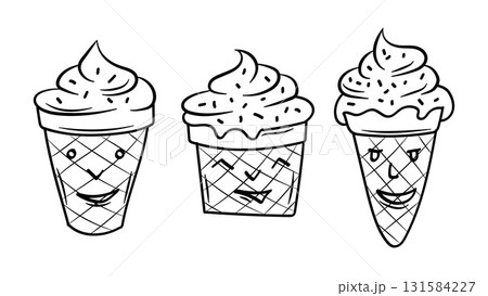 Ice Cream Doodle Kawaii with Faces Emotion Line Art Collection for Coloring Page and Sweet Snack Design.Vector illustration Ice Cream Doodle Kawaii with Faces Emotion Line Art Collection for Coloring Page and Sweet Snack Design.Vector illustration 131584227