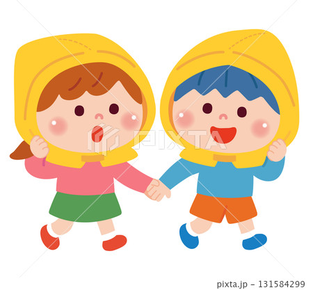 避難訓練をする子どもたちのイラスト 131584299