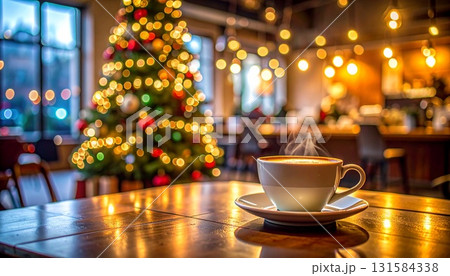 静かなカフェの一角 クリスマスツリーと柔らかいボケライト 131584338