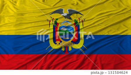 Ecuadorian flag waving. Flag of Ecuador with cloth texture 131584624