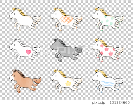 Cute horse illustration set (watercolor, picture book style) Umakugo 131584660
