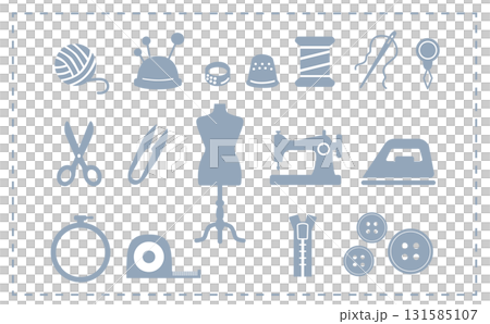 ハンドメイド・裁縫アイコンセット（シンプル・シルエット・くすみブルー） 131585107