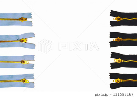 Black blue zippers for clothes isolated on white 131585167