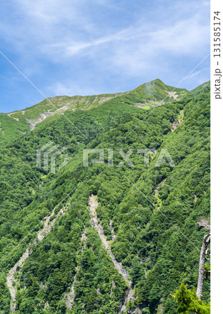 聖沢ルート登山道の乗越から見上げる聖岳（前聖岳と奥聖岳）　南アルプス聖岳登山 131585174