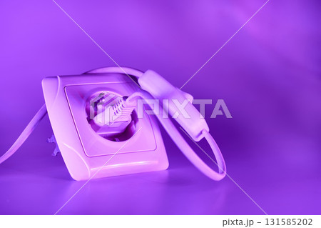 Purple plug and play.Electrical sockets for connecting devices Purple plug and play.Electrical sockets for connecting devices 131585202
