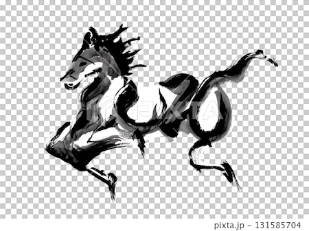 水墨風馬毛筆人物插圖新年賀卡材料 131585704