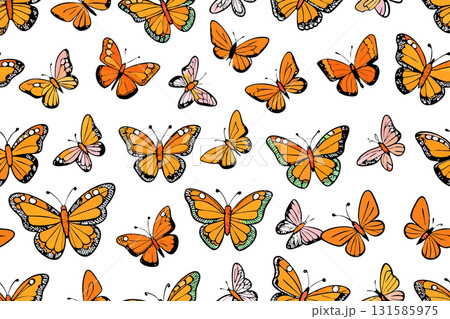 Summer beauty.Pattern with cheerful orange flying butterflies 131585975