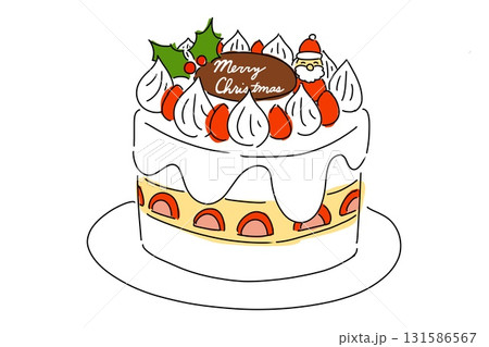 クリスマスケーキ 手描き かわいい ミニマリズム いちご 生クリーム クリスマスケーキ 手描き かわいい ミニマリズム いちご 生クリーム 131586567