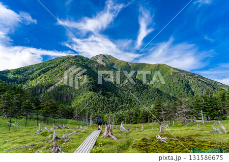 聖平から見上げる聖岳（前聖岳）と小聖岳　南アルプス聖岳登山 131586675