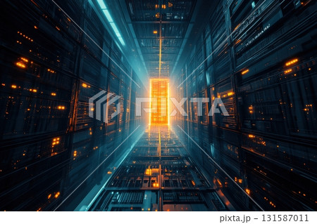 Illuminated corridor a futuristic perspective on data center cyber environments Illuminated corridor a futuristic perspective on data center cyber environments 131587011