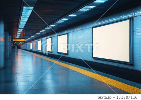 Modern urban landscape photography serene empty subway station in wide angle 131587116