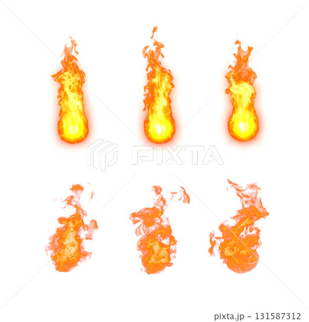 燃え上がる炎のイラストセット（透明背景） 131587312