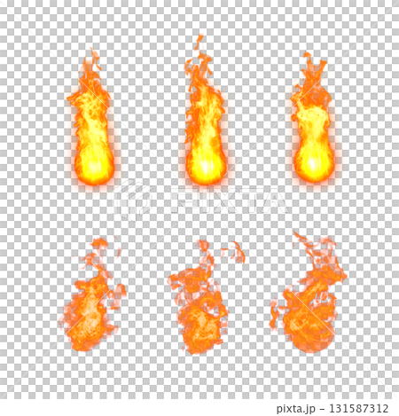 燃え上がる炎のイラストセット（透明背景） 131587312