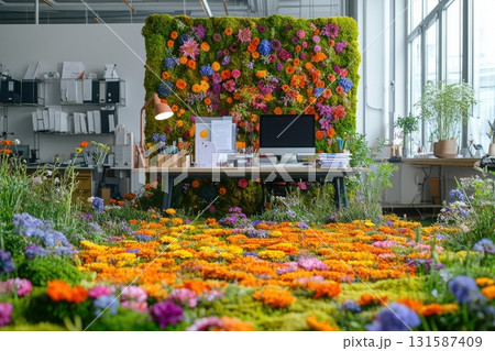 Floral office design creative workspace nature inspired vibrant environment modern viewpoint 131587409
