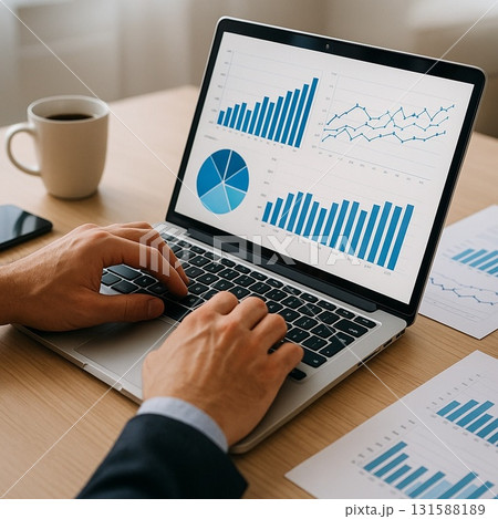 ノートパソコンでデータ分析を行うビジネスマン 131588189