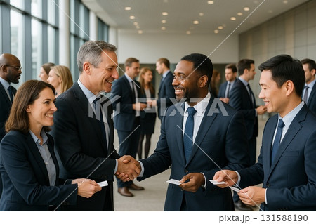 名刺交換をする国際的なビジネスパーソン 131588190