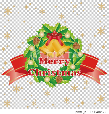 [Merry Christmas] Holly wreath and jingle bells vector illustration 131588579