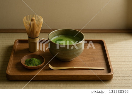 抹茶と茶道具の静寂な和の時間 131588593