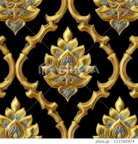 Luxury Seamless Thai Golden Ornament on Black Background 131588974