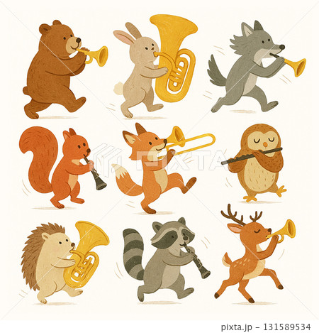 森の動物たちが奏でる管楽器の音楽隊パレード9連発 森の動物たちが奏でる管楽器の音楽隊パレード9連発 131589534