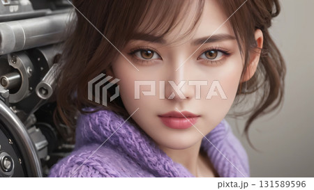 女性モデルのクローズアップポートレート 胸上から見つめる表情 131589596