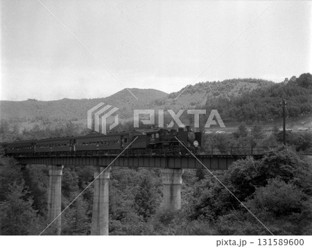 鉄橋を渡る蒸気機関車 鉄橋を渡る蒸気機関車 131589600