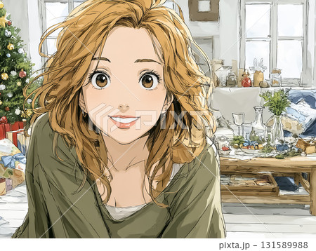 家庭で子どもと一緒にクリスマスを楽しむ美優 131589988