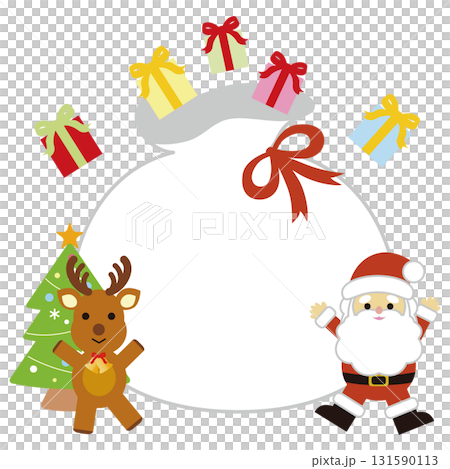[Christmas Frame] Message frame with Santa Claus, reindeer, and gifts 131590113