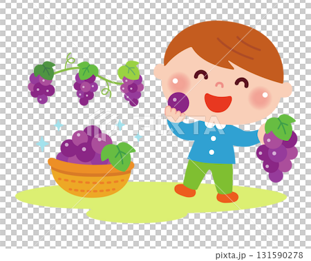 一個男孩狩獵葡萄的插圖 131590278
