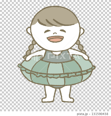 Child in a swimsuit holding a swim ring Child in a swimsuit holding a swim ring 131590438