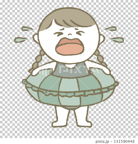 浮き輪を持った水着の子供　泣き顔 131590448