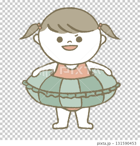 A child in a swimsuit holding a swim ring with a proud look on his face A child in a swimsuit holding a swim ring with a proud look on his face 131590453