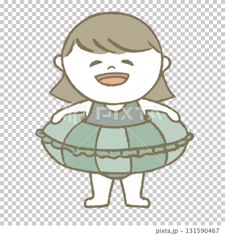 Child in a swimsuit holding a swim ring Child in a swimsuit holding a swim ring 131590467