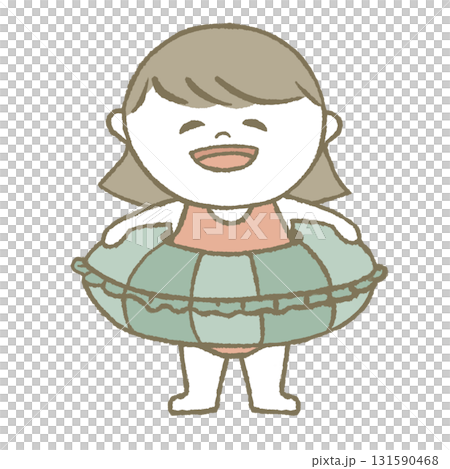 Child in a swimsuit holding a swim ring Child in a swimsuit holding a swim ring 131590468